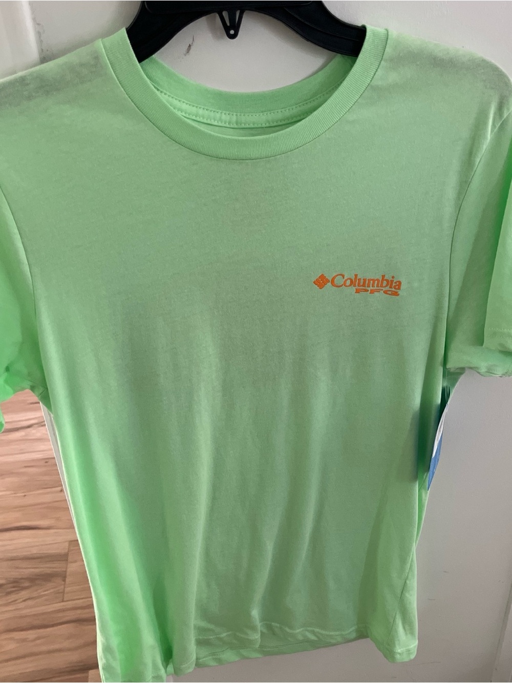 Columbia Kids Short Sleeve Tee in Neon Green with Orange Logo